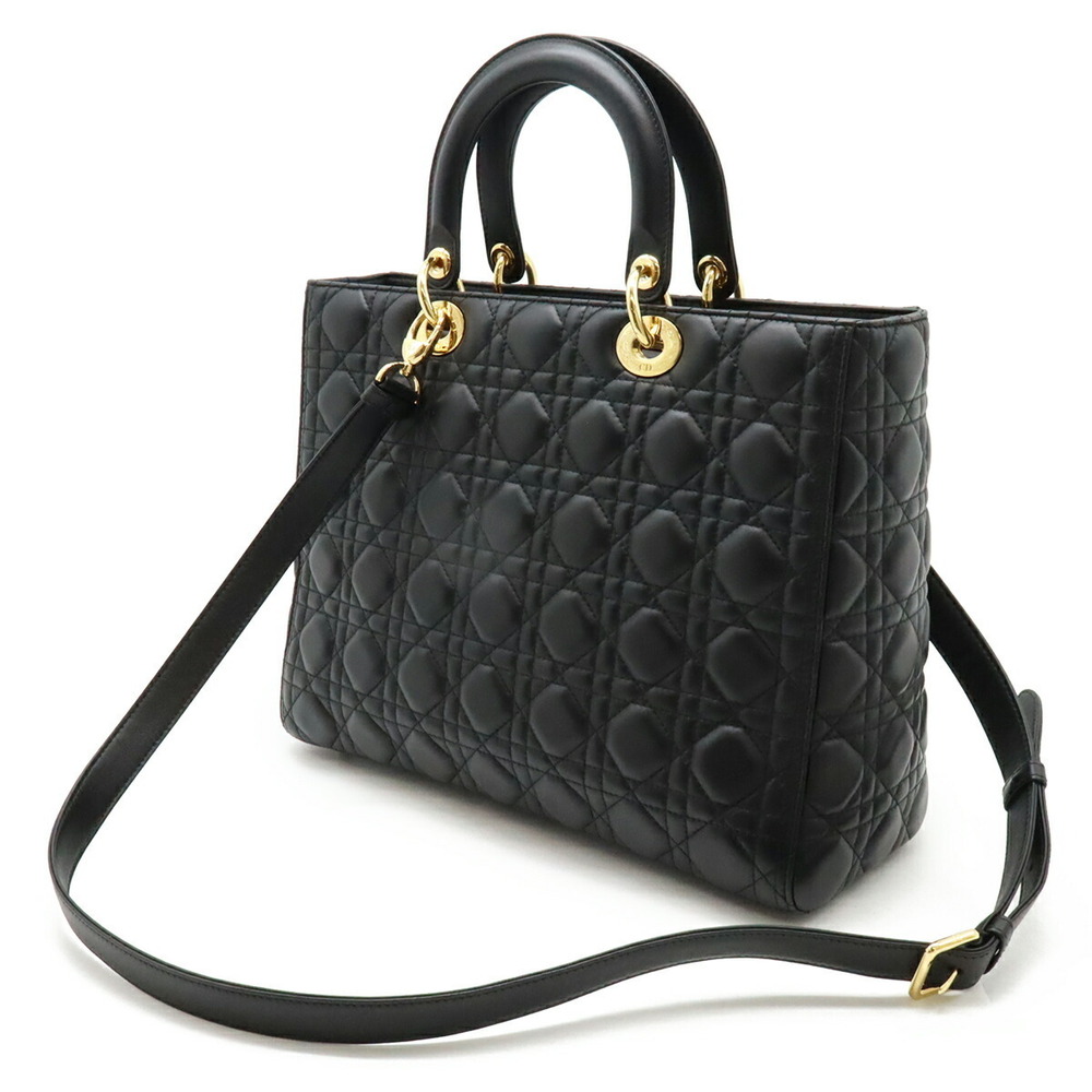 Christian Dior Lady Dior Cannage Shoulder Bag Tote Black Leather - Picture 2 of 10
